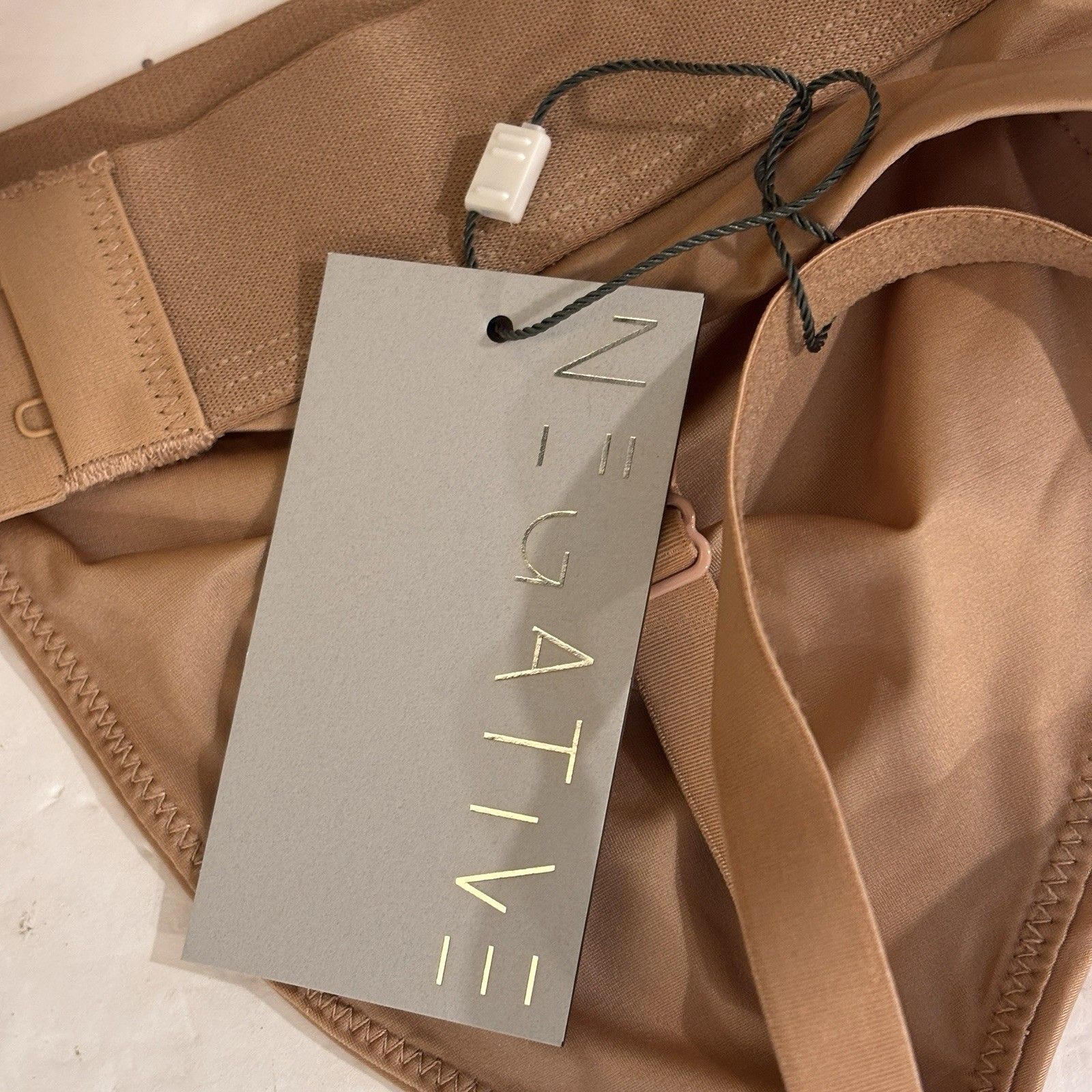 Negative Wireless Glace Triangle Bra Size 1 Unlined Tan Buff Adjustable Nwt — image 4 of 6